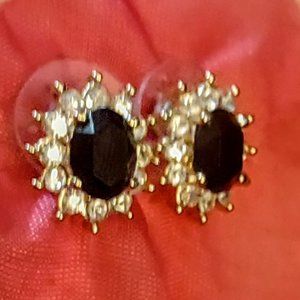 Vintage Roman Co. Post Earrings Dark Red Stone Rhinestones Gold Tone